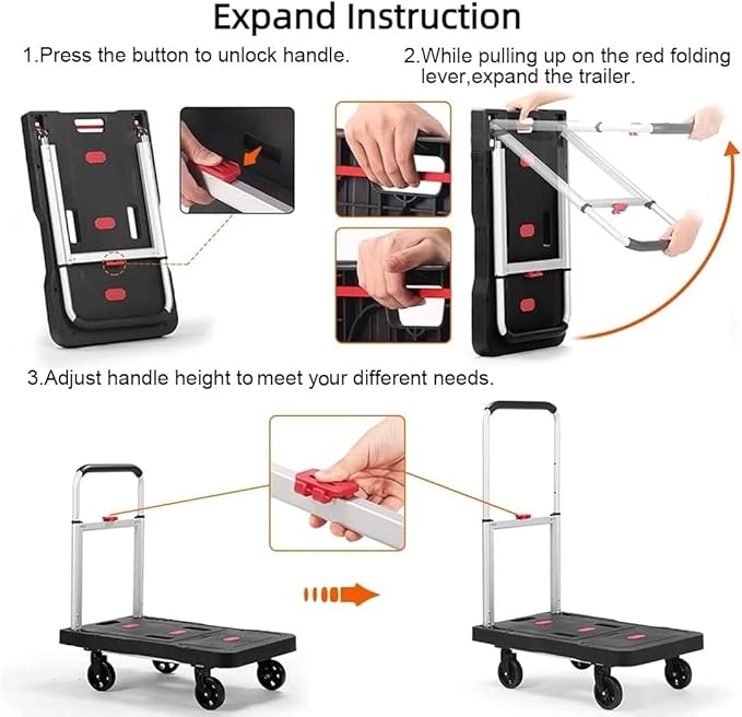 Folding Hand Truck, 330 Lbs Heavy Duty Luggage Cart, Portable Push cart Dolly - Image 8