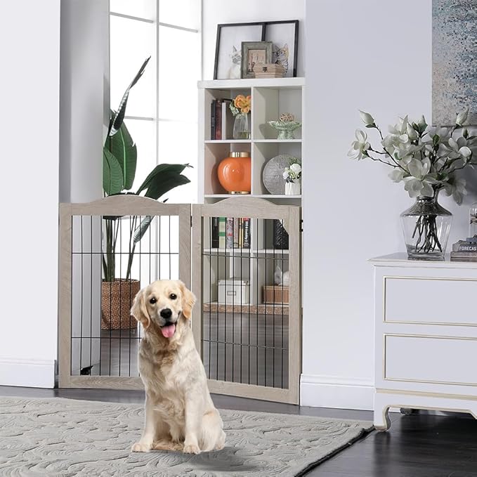 unipaws 44" Wide Dog Gate and Extension Kit, Free Standing Pet Gate, Wooden Dog - Image 2