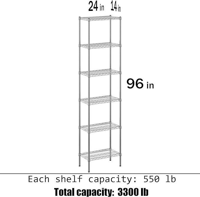 14" Deep x 24" Wide x 96" Height Wire Shelving Kit | 6-Tier | NSF Commercial - Image 3