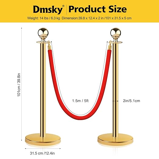 Stainless Steel Stanchion Post Queue 5 ft Red Velvet Rope Red Carpet Ropes and - Image 2