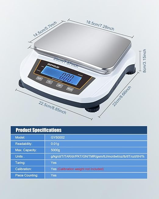 GOYOJO Digital Analytical Balance and Lab Scale, 5000g Capacity, 0.01g Precision - Image 6