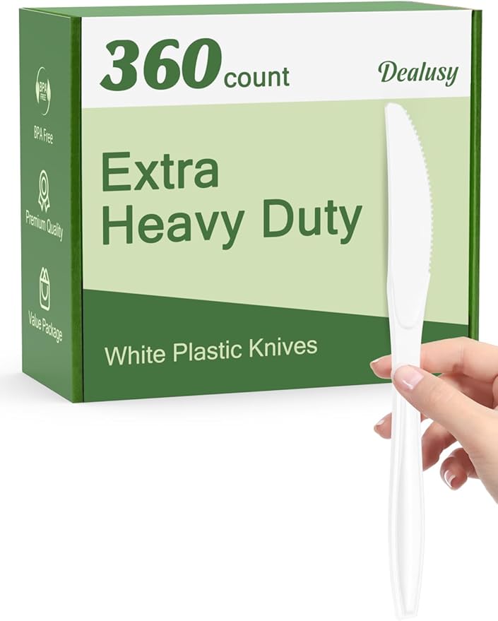 360 Count Extra Heavy Duty White Plastic Knives Disposable, Heat Resistant by Dealusy