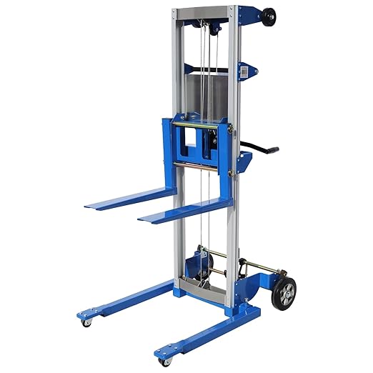 70" 500lbs Material Lift Winch Stacker, Hand Winch Lift Truck by ELOMBR