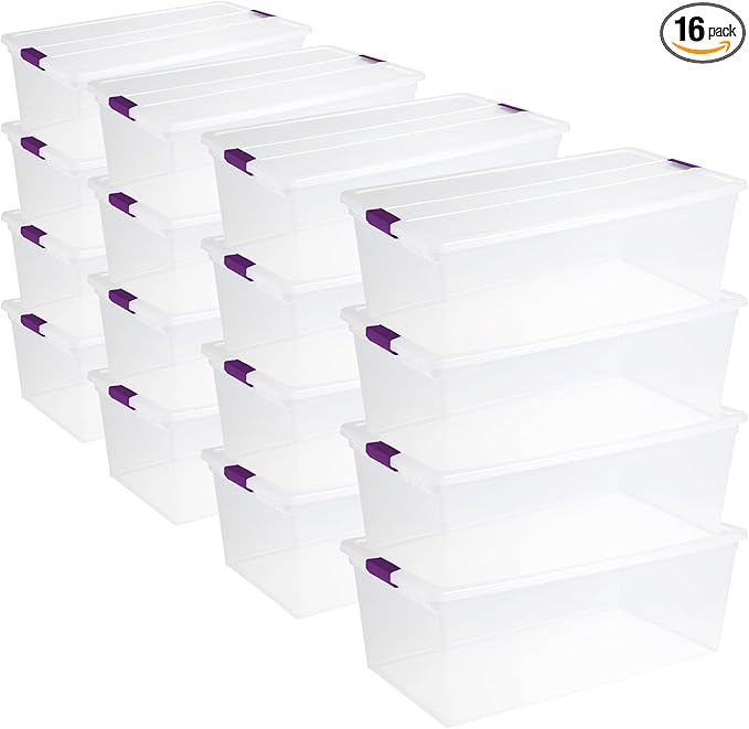 Sterilite 16-Pack 110 Quart ClearView Latch Box, Stackable Organizer Bins by Sterilite