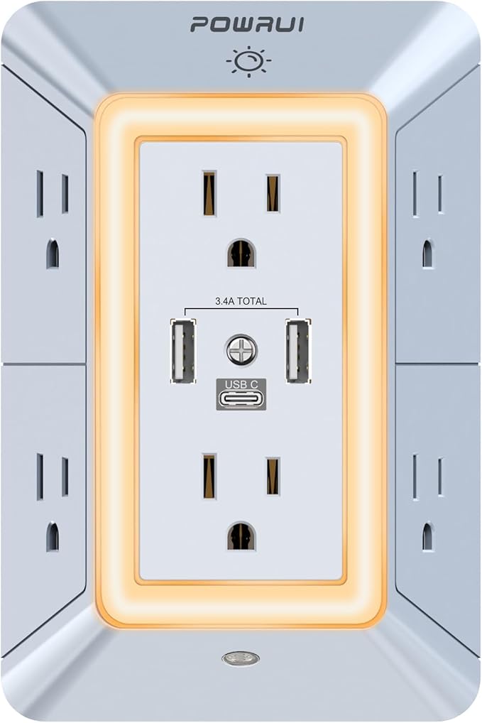 USB Wall Charger, Surge Protector, POWRUI 6-Outlet Extender by POWRUI