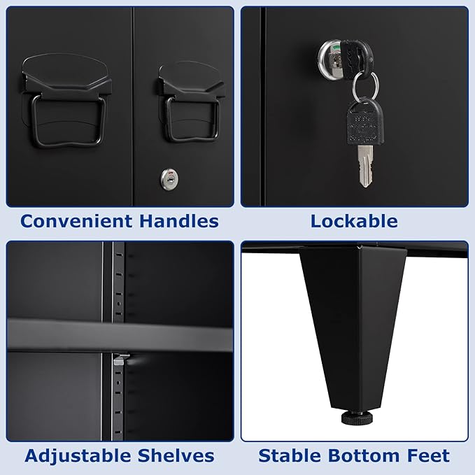 Metal Storage Cabinet with Lock, Locking Cabinets with 2 Doors and Shelves - Image 5