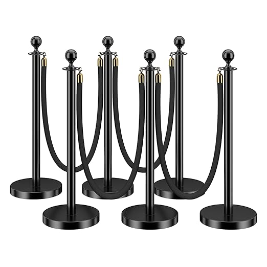 LOVMOR 6PCS Stanchion Post, Crowd Control Barriers, 5 ft Black Velvet Rope Red by LOVMOR