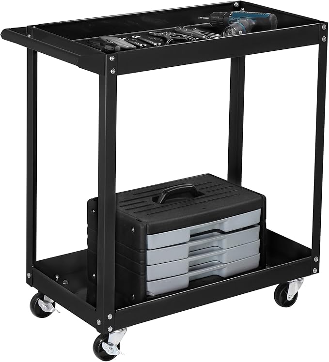 TUFFIOM 2 Tier Rolling Tool Cart on Wheels w/2 Brake, 220 LBS Capacity Heavy by TUFFIOM