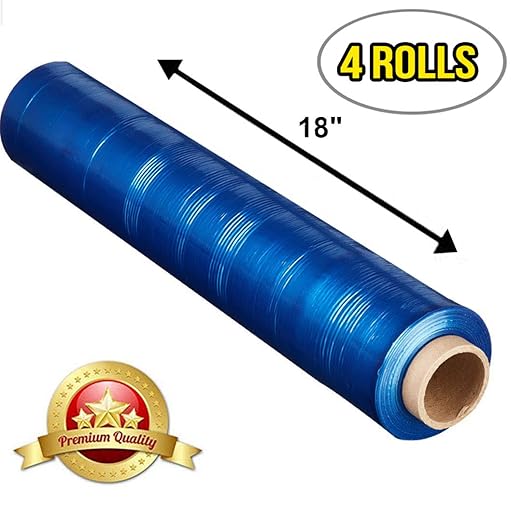 APQ 4 Rolls of Blown Hand Stretch Film 18" x 1500'. Blue Hand Stretch Wrap - Image 2