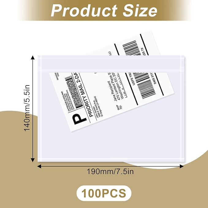AZUREAL 100PCS Shipping Label Sleeves, 7.5" x 5.5" Packing Slip Pouches - Image 2