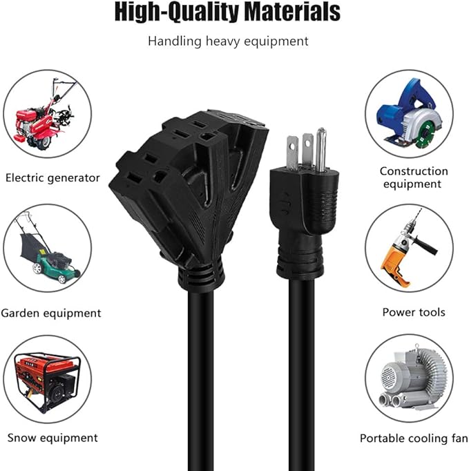50FT 12/3 Outdoor Extension Cord, Heavy Duty 3-Outlet SJTW Indoor/Outdoor - Image 7