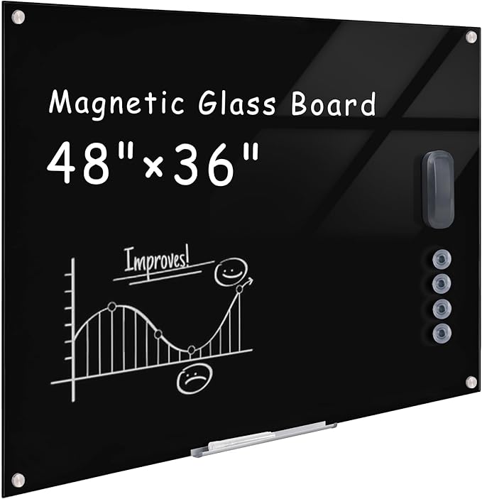 Mifuro Magnetic Glass Whiteboard，48"x36" Wall Mounted Frameless Dry Erase Board by MifuroOfficeProduct