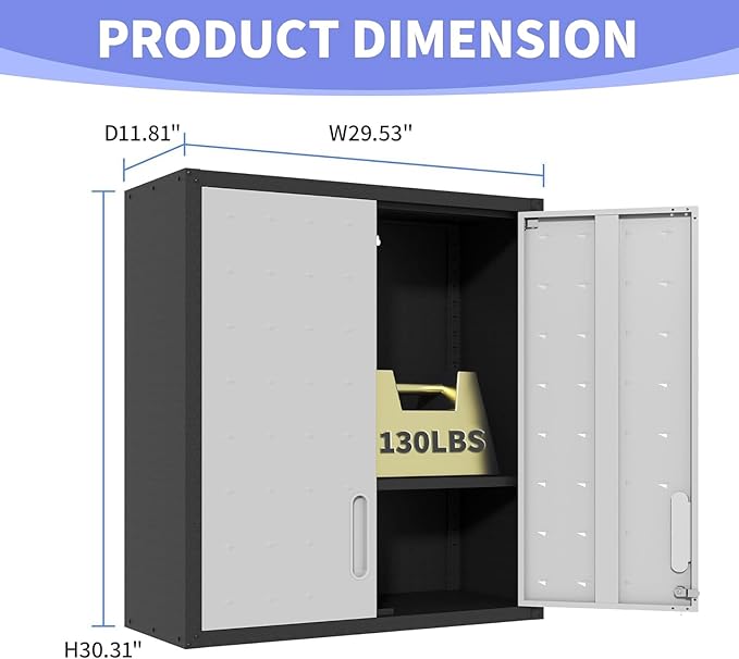 Metal Garage Wall Cabinet with Lock, Wall Mounted Metal Storage Cabinets with - Image 3