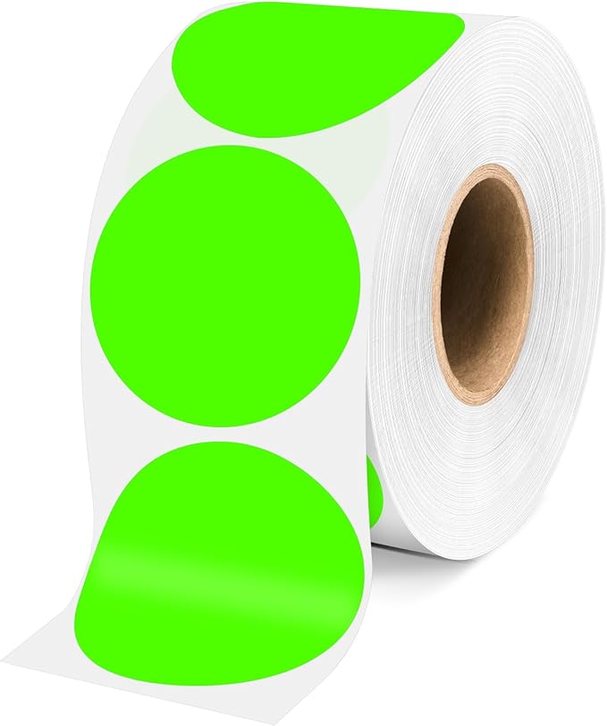 2 Inch Fluorescent Green Circle Stickers 500 Pcs, Permanent Color Coding Dots by WANSTE