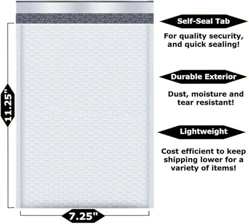 200-Pack 7.25x11.25" White Poly Bubble Mailers, Padded Shipping #1 Envelopes - Image 2