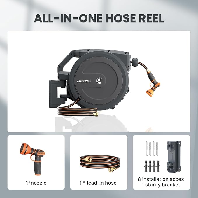 Giraffe Tools AW30 Wall Mounted 1/2" x 100 ft Garden Hose Reel, Retractable - Image 2