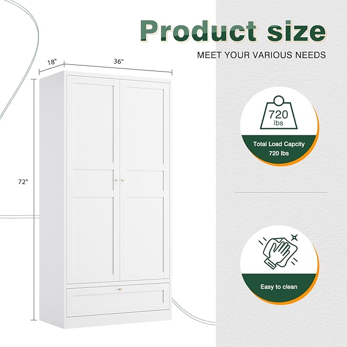 Letaya Wardrobe Closet, Bedroom Armoire Cabinet Clothes Organizer - Image 3