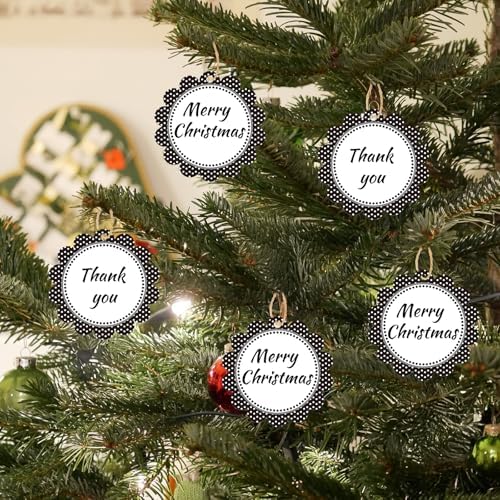 G2PLUS Gift Tags with String-50PCS Round Scalloped Paper Tags 2.5inches Large Blank Hanging Labels Craft Tag Black White Polka Dots Flower Edge Gift Wrap Hangtag for Wedding, Halloween Party Favors - Image 5