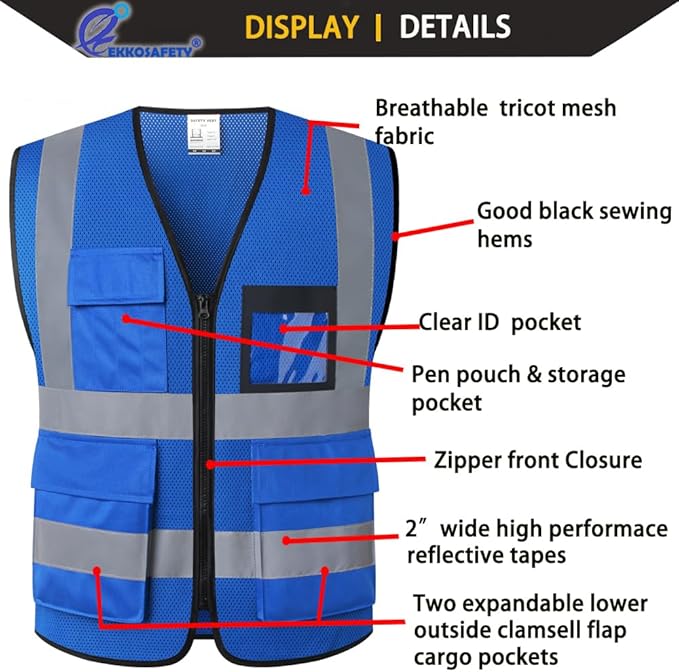 Hi Vis Reflective Safety Vest for Men Women Mesh High Visibility Vest - Image 3