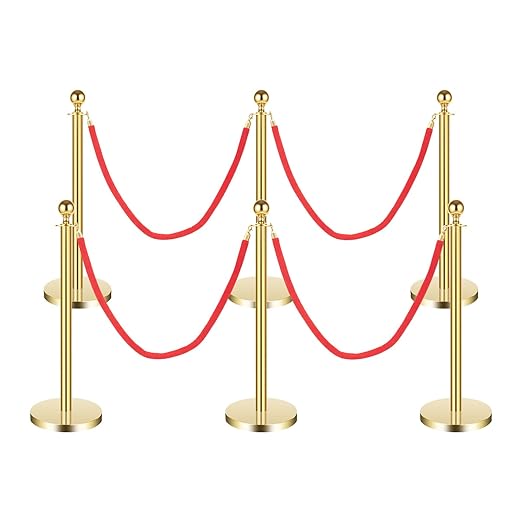 Red-Gold Stanchions Posts, 6 Packs Stanchion Set Crowd Control Barriers by mocuceom