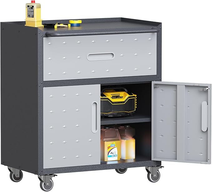 Metal Storage Cabinet with Wheels, Rolling Tool Chest with Adjustable Shelf & by Unknown