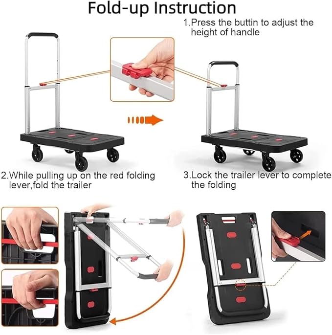 Folding Hand Truck, 330 Lbs Heavy Duty Luggage Cart, Portable Push cart Dolly - Image 9