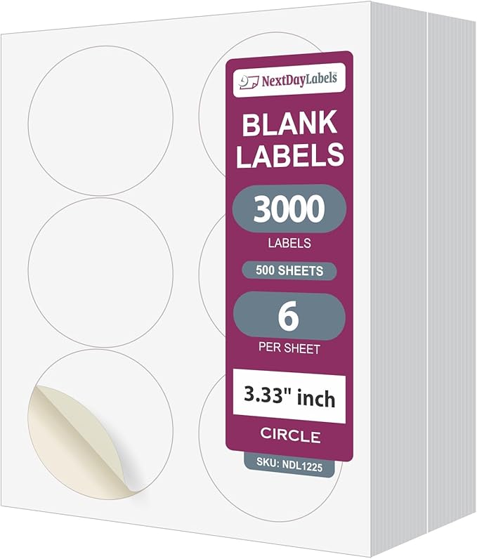NextDayLabels - 3.33 Inch Round Stickers by NextDayLabels