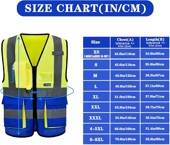 SMALL High Visibility REFLECTIVE Safety Vest Yellow Blue - Image 2
