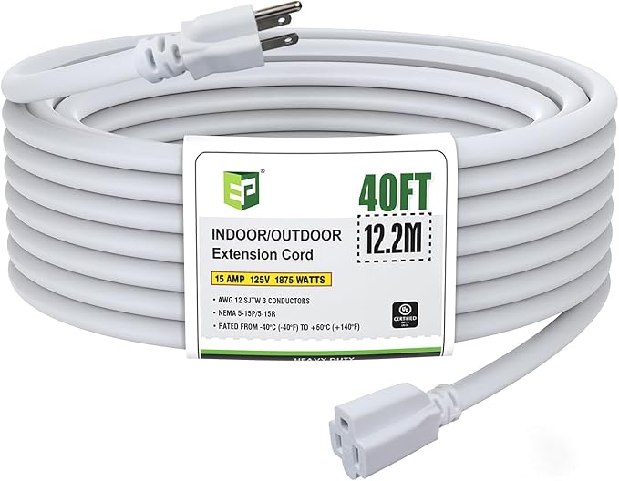EP 40 Ft Outdoor Extension Cord, 12/3 SJTW Heavy Duty Extension Cable by ENERGYPRO