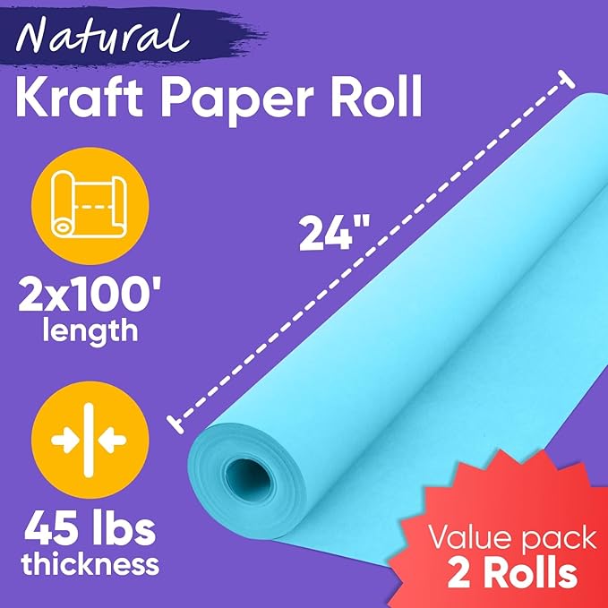 24" x 1200" Light Blue Kraft Paper Roll, 45 lbs Thickness, Made in USA Colored - Image 3