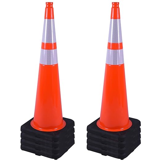 OrangeStar 36" Traffic Cones 8-Pack, Weighted Rubber Base by OrangeStar