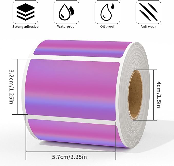 MFLABEL 2.25" x 1.25" Holographic Purple Thermal Labels, Small Business Logo - Image 2