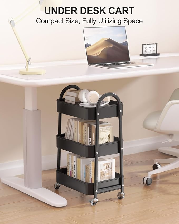 EAGMAK 3 Tier Rolling Cart Under Desk, Metal Storage Cart - Image 2