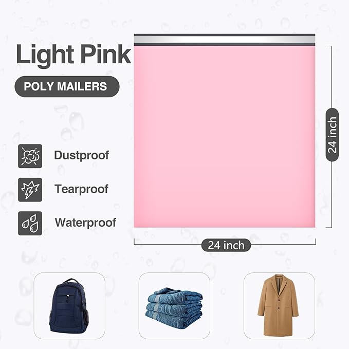 UCGOU Poly Mailers 24x24 Inch Light Pink 100 Pack Extra Large Shipping Bags - Image 2