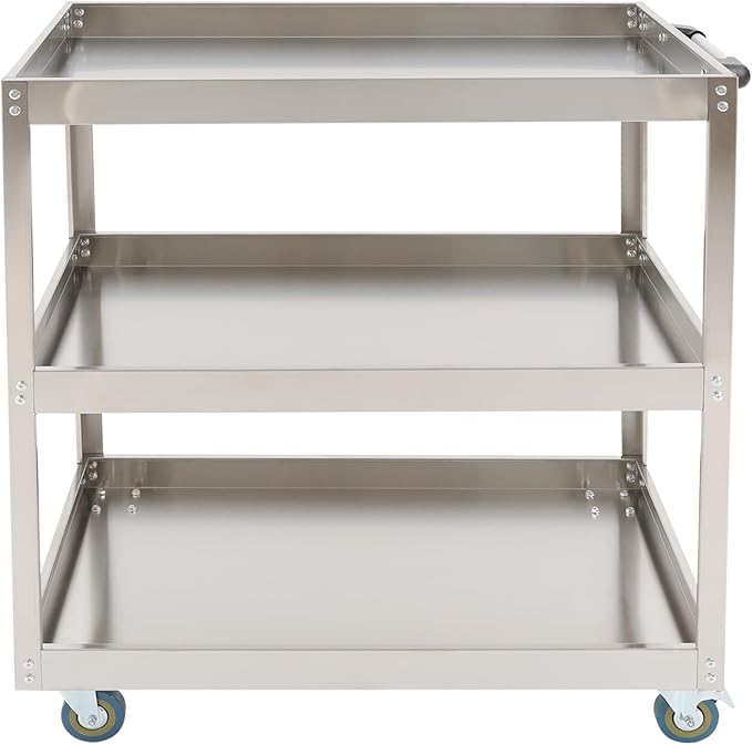 3-Tier Stainless Steel Utility Cart, 440lb Load-Bearing Heavy Duty Service Cart - Image 3