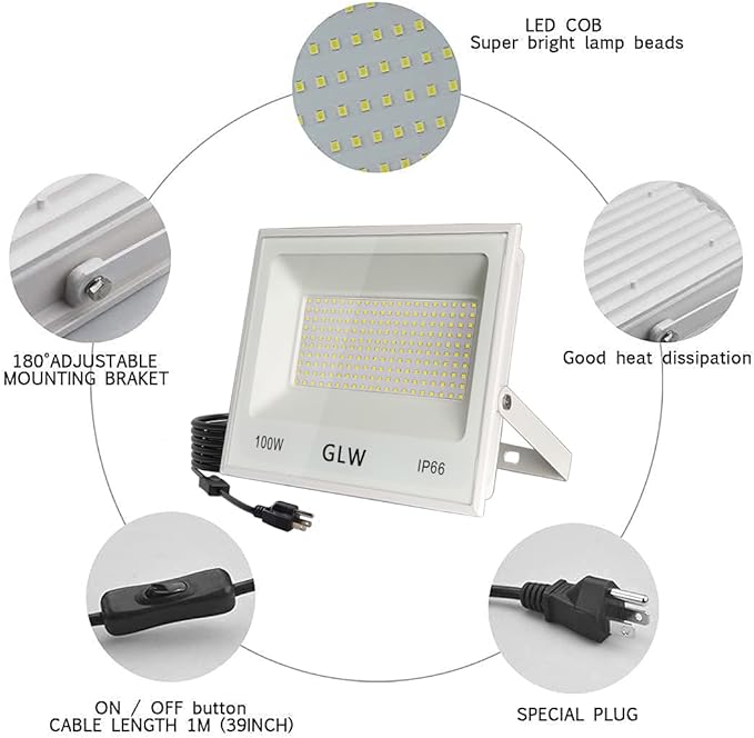3 Pack 100W LED Flood Light Outdoor, 10000LM Super Bright Security Lights - Image 2