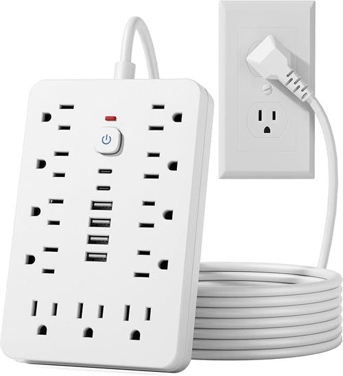 15 FT Flat Plug Surge Protector Power Strip, 11 Multiple AC Outlets by Unknown