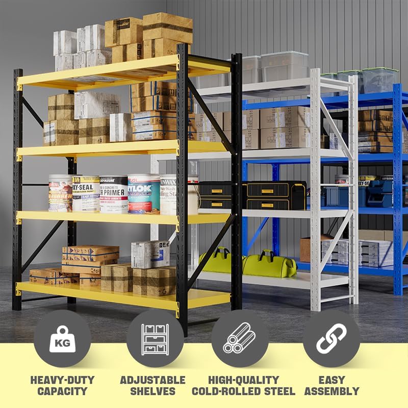 Heavy Duty Warehouse Shelving 4-Tier Industrial Steel Storage Shelves, 2600LB Capacity Per Shelf, Adjustable Shelves for Garage/Factory/Commercial Use (Yellow and Black, W48*D20*H79) - Image 5
