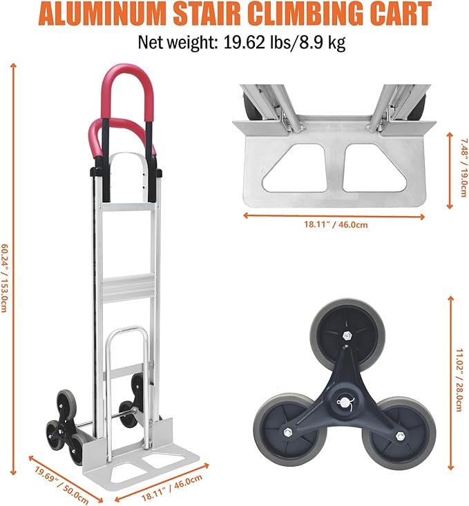 Aluminum Stair Climbing Cart, 600 lbs Capacity Stair Climber Hand Truck Dolly - Image 7