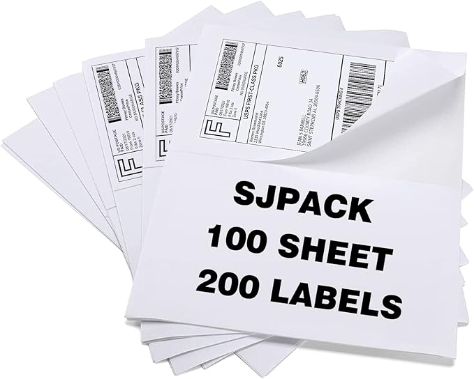 SJPACK 100 Half Sheet Shipping Labels 5-1/2" X 8-1/2" Address Blank Labels by SJPACK