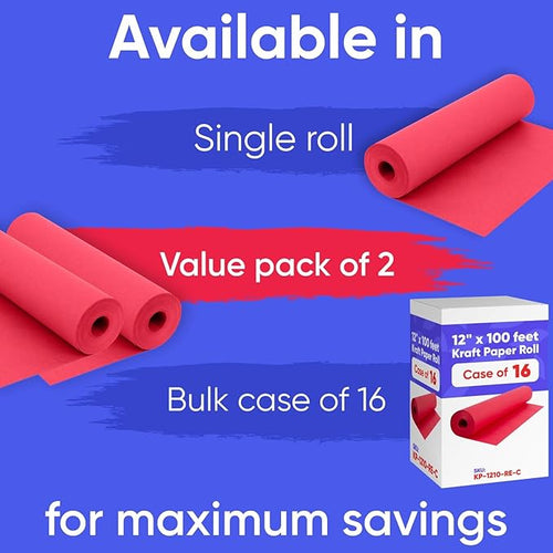 12" x 1200" Red Kraft Paper Roll, 45 lbs Thickness, Made in USA Colored Kraft - Image 2