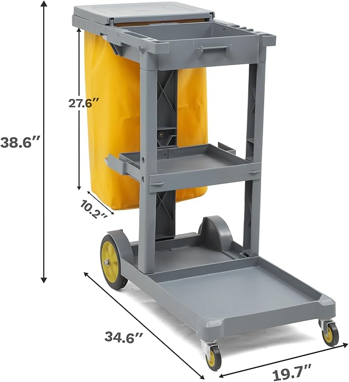 DWVO Janitorial Cart on Wheels, Cleaning Carts, Housekeeping Cart, 3 Shelf - Image 2