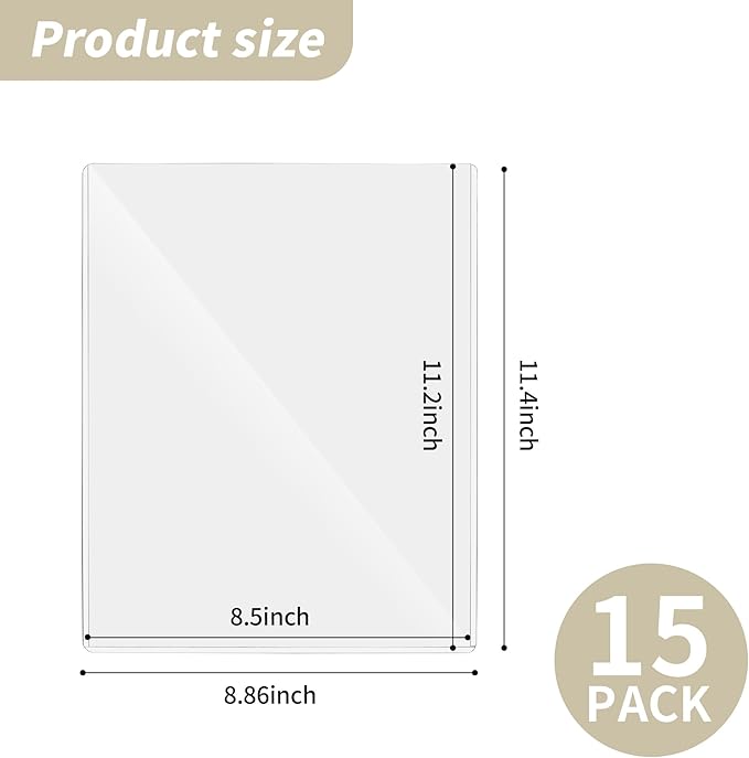 souG 15 Pack 8.5" x 11" Rigid Print Protectors, Paper Sleeves Photo Plastics - Image 2