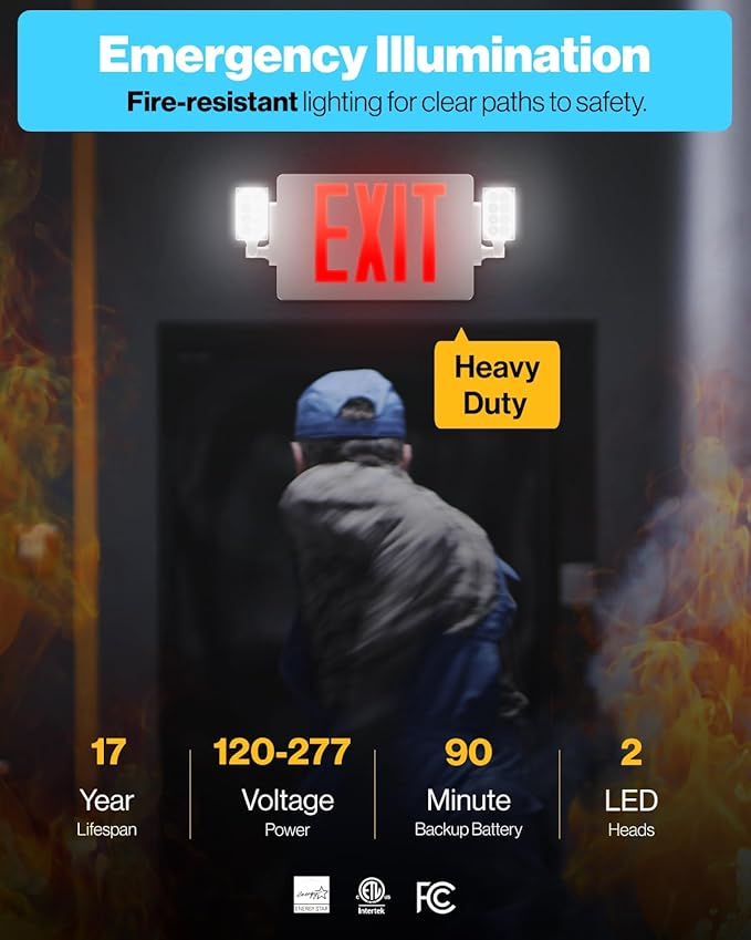 Sunco Exit Signs With Emergency Lights, Two Adjustable LED Lights With Backup - Image 2