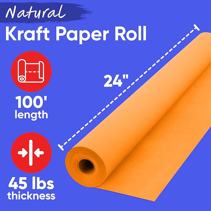 USA Made 24" x 1200" Orange Kraft Paper Roll, 45 lbs Thickness, American - Image 2