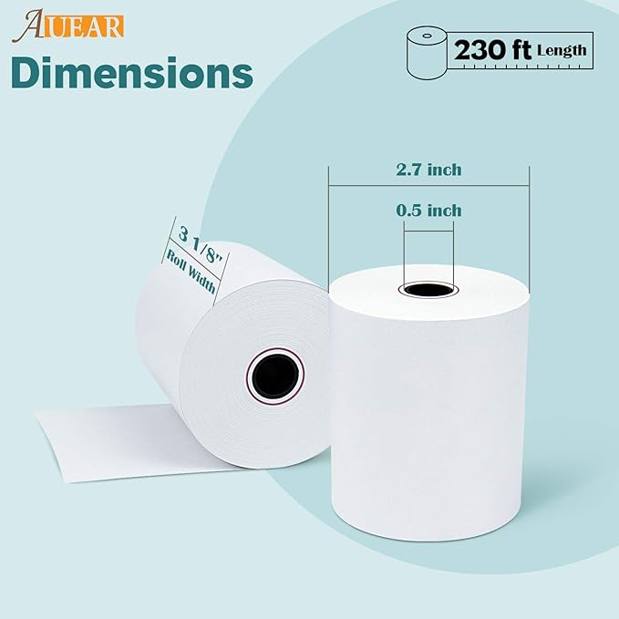 AUEAR, Thermal Cash Register POS Paper Rolls, 3 1/8" x 230' - Image 2
