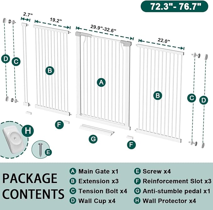 Fairy Baby 40.5" Extra Tall Baby Gate, 72.3"-76.7" Extra Wide Long Pet Gate - Image 2