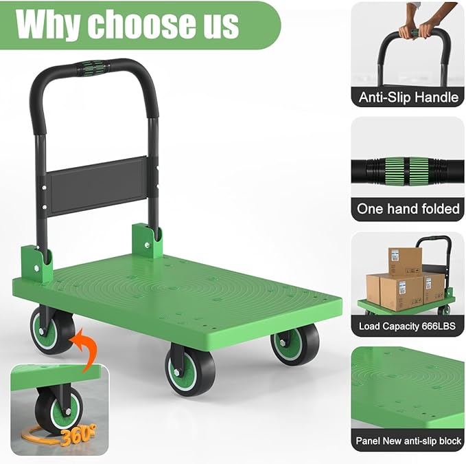 WUD Folding Push Cart Platform Trolley – Thickened Reinforced Steel, 360° - Image 4