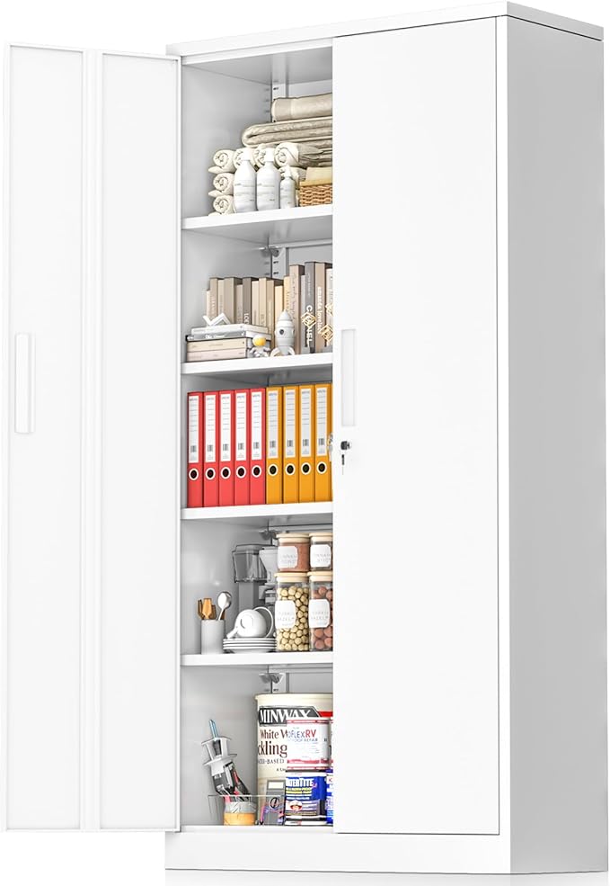 Greenvelly White Metal Storage Cabinet, Tall Tool Storage by Greenvelly