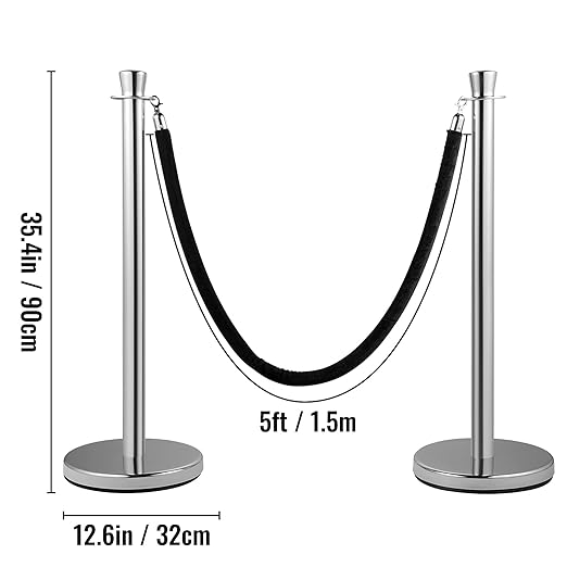 VEVOR Velvet Ropes and Posts 2 Pcs, 5 ft Black Velvet Rope, Stanchion Post - Image 8
